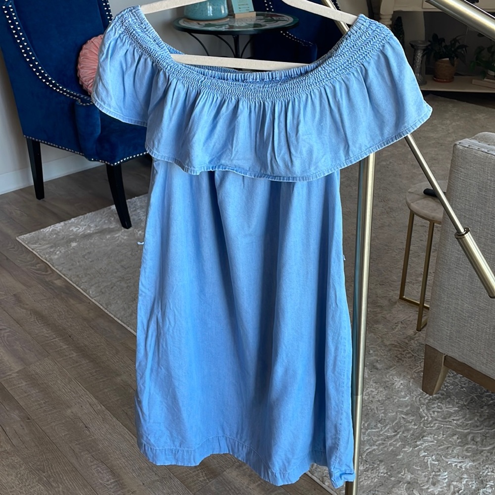 LOFT Light Blue Off-Shoulder Ruffle Mini Dress